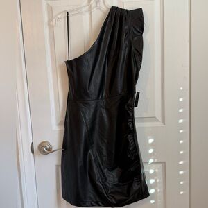 Elegant Express Black faux leather One-Shoulder Dress